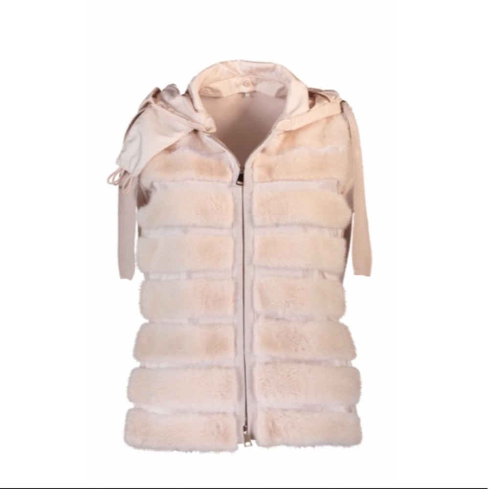 NWT Moncler Hooded Pink Ametrine Fur & Wool Vest